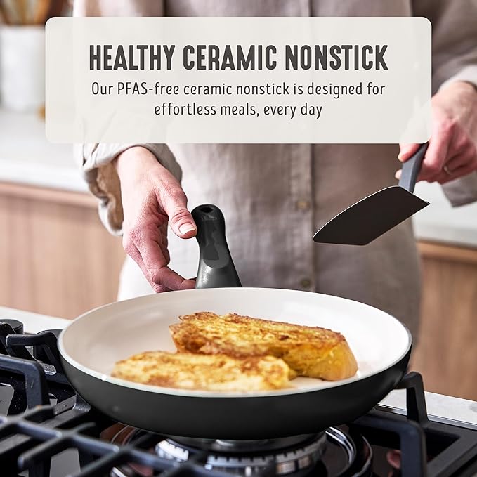 GreenLife 2 Piece (8" & 10") Ceramic Nonstick Skillet Set, Graphite Black | PFAS-Free Nonstick Coating, Frying Pans, Omelet Pans, Everyday Pan, Induction Ready, All Stovetop Compatible, Dishwasher Safe