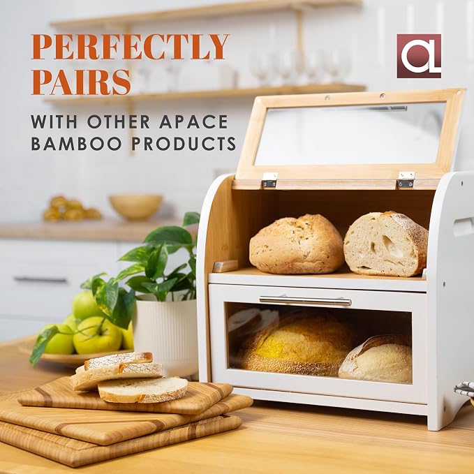 Arise Stylish Bamboo Bread Box for Kitchen Countertop, Extra Large 2-Shelf Wooden Bread Storage Container with Clear Windows and Air Vents Keep Bread, Bagels and Rolls Fresh, Self Assembly | Bread Storage Container with Clear Windows & Air Vents, Bread...