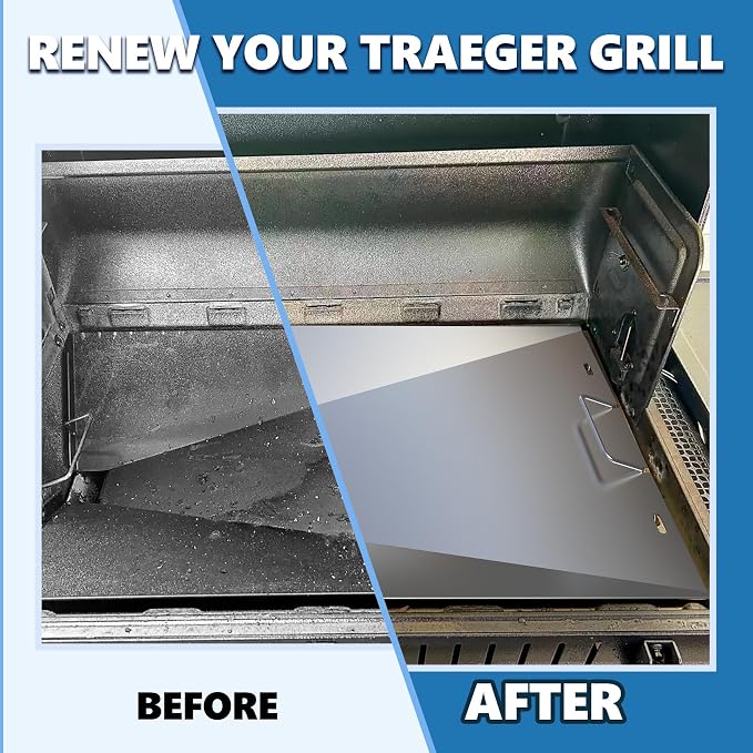SafBbcue Drip Tray & 10 Liners for Traeger Woodridge Pellet Grill, BAC818 | StainLess Steel Tray and 10 Aluminum Liners, Fits Woodridge TFB86MLH & Pro 34, Rust-proof