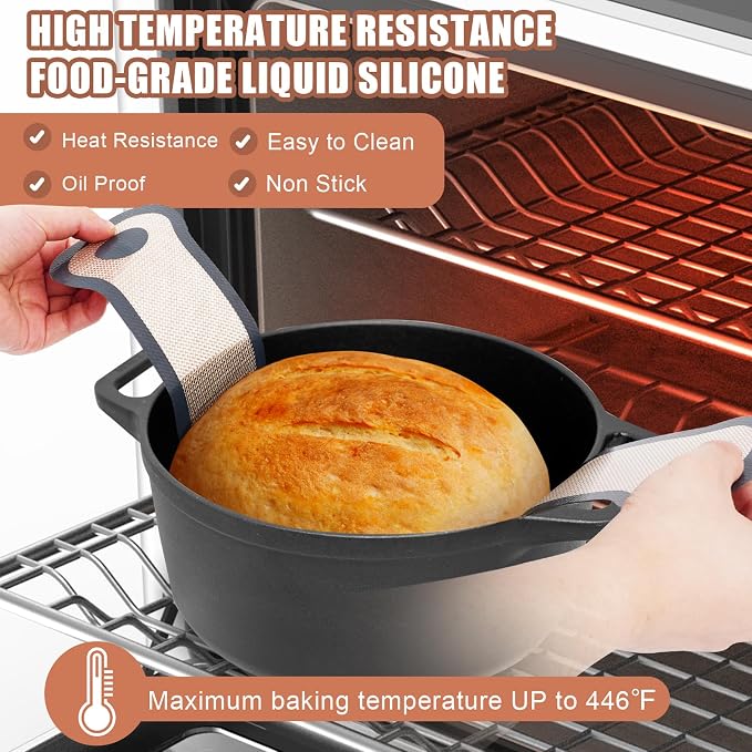 Silicone Bread Sling, 2 Pcs Silicone Baking Sling with Longer Handles, Non-Stick & Easy Clean Dutch Oven Baking Mat to Transfer SourDough Easily, Reusable Bread Mat Set