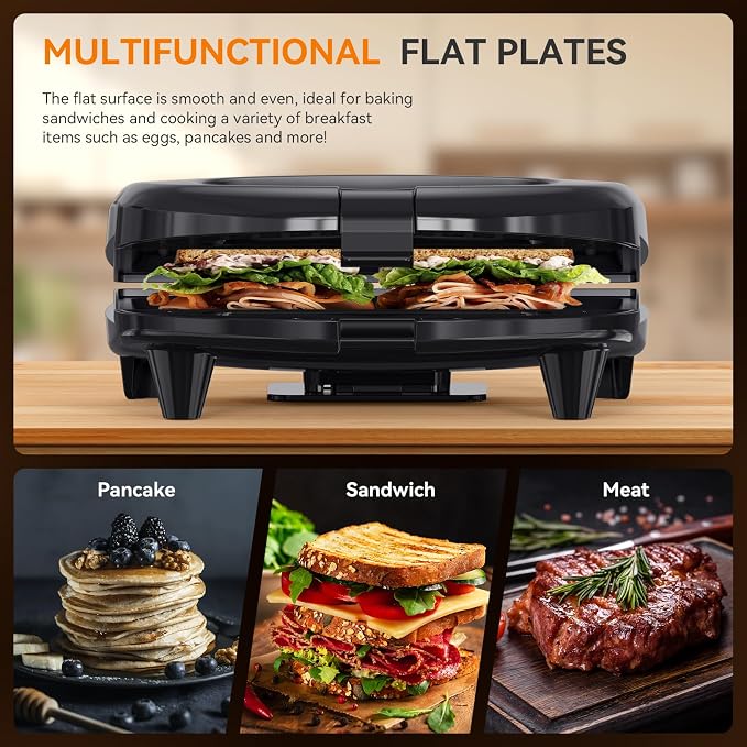 OSTBA Panini Press Sandwich Maker, 2-Slice Grilled Cheese Maker | 750W Heating with Nonstick Flat Plates, Indicator Lights, Cool-Touch Handle, Cord Wrap Storage and Easy-Clean Design