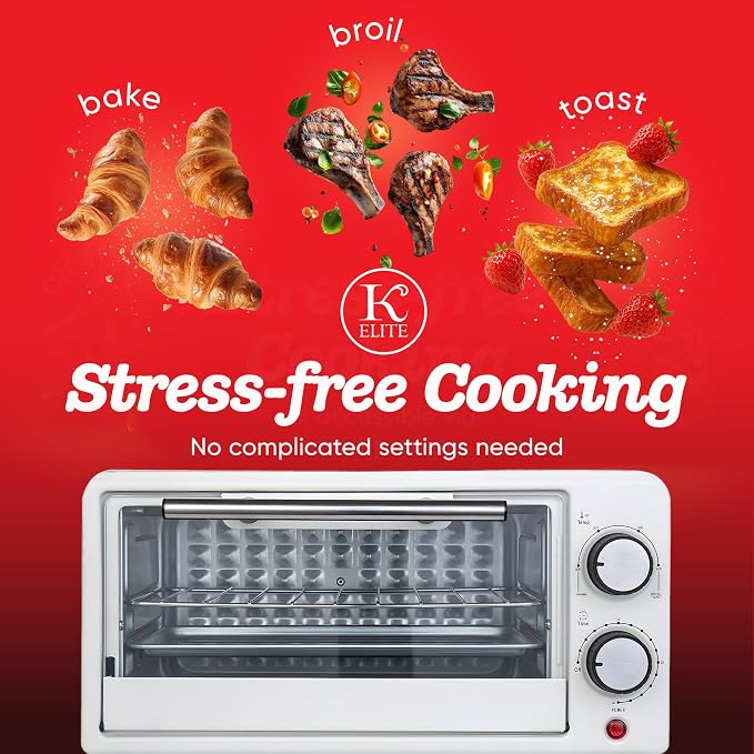 Kitchen Elite 4-Slice Countertop Toaster Oven, Stainless Steel Tray, White