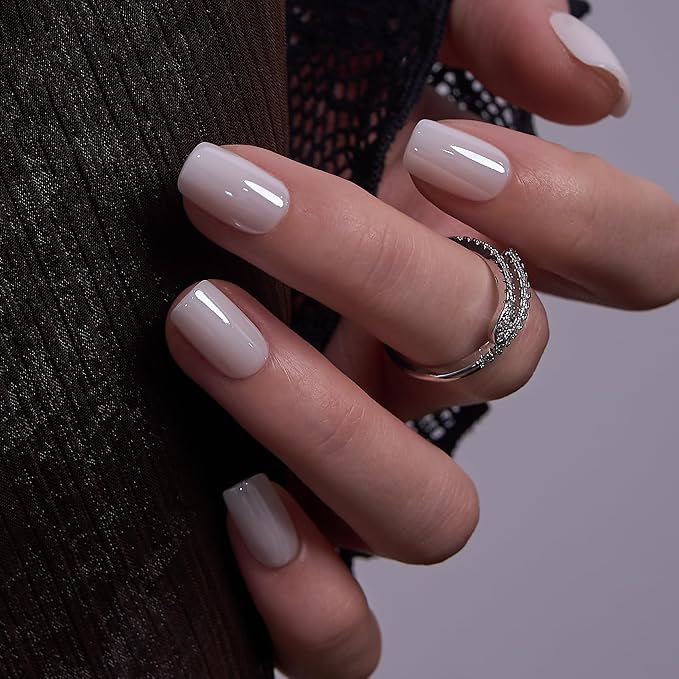CurvLife Short Square Cat Eye Press On Nails, Champagne Dusk Red, Soft Gel | 32PCS, 16 Sizes, Salon-Quality Natural Fake Nails, Curved Fit, 7-14 Day Glue-On Wear, Reusable Stick-On Nails, Press-On Kit