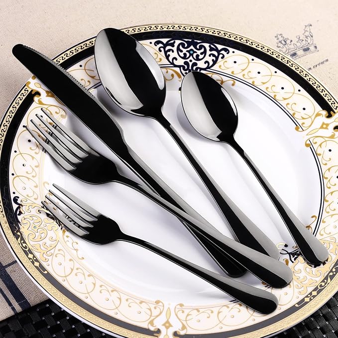 Black Silverware Set for 4, SANLUNS 20-Pieces Spoons Forks Knives Set,Flatware Set,Stainless Steel Tableware Cutlery Fine Dining Utensils Set,Great for Family Gatherings & Daily Use Dishwasher Safe