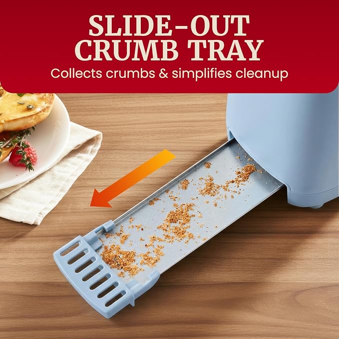 Elite Gourmet ECT2517OX SLIMTOAST 2-Slice Long Slot Toaster, Ocean Blue | Cool-Touch Body, 6 Browning Shades, Extra-Wide 1.5" Slot Fits Artisan Bread, Bagels, Waffles & English Muffins