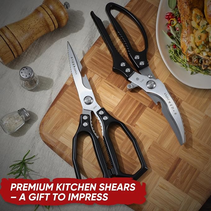 TIVOLI Black Kitchen Shears Set for Meat, Chicken & Turkey Boning | Japanese SK5 High-carbon Stainless Steel, Ergonomic Non-Slip Handle, Gift Box, for Meat, Chicken Bones and Turkey