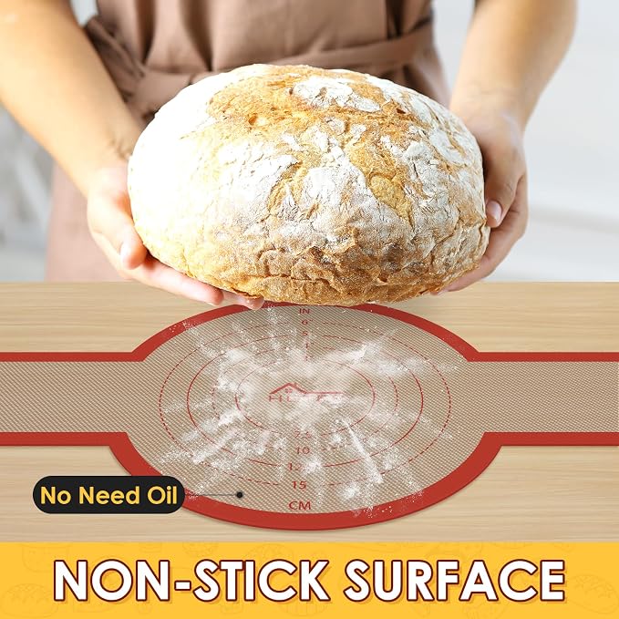 HOTEC 2 Pcs Silicone Bread Sling for Dutch Oven, 0.7MM Thickened Heat Resistant to 500°F Non-Stick Baking Mat with Long Handle Easy to Transfer Sourdough Bread, Dutch Oven Liners Baking Supplies