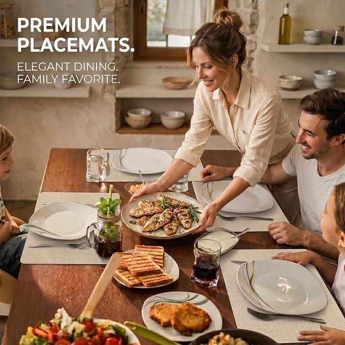Faux Leather Placemats Set of 4, Wipeable Waterproof Stain Resistant Table Mats, Heat Resistant Thick Placemats with Hand-Painted Edges for Kitchen Dining, Imitative Linen Texture, Various Shapes