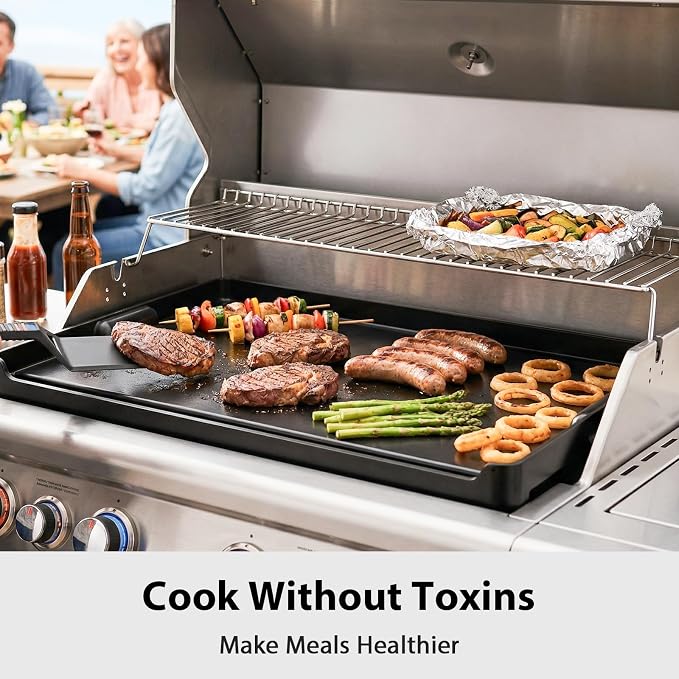 Utheer Griddle Combo Set, Ceramic Nonstick Cast Aluminum Flat Top Griddle | Includes versatile cooking surfaces for gas gril and BBQ use, easy-clean design for tailgating and family meals