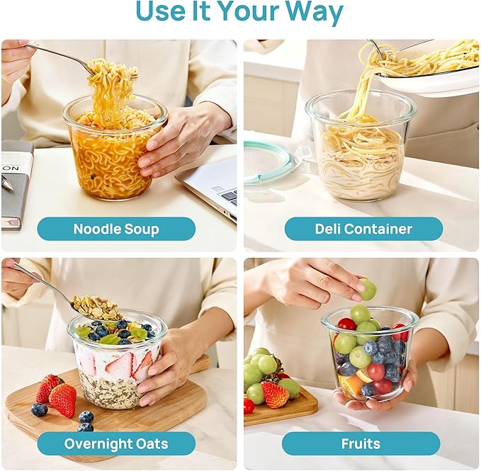 Vtopmart 5 Pack 3 Cup Glass Soup Container Set with Airtight Lids | Meal Prep Freezer Containers, Glass Food Storage Jar for Salad, Fruit, Lunch, Leftover, BPA-Free, Microwave, Dishwasher Safe