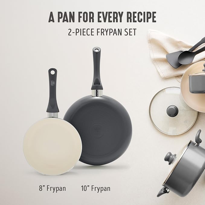 GreenLife 2 Piece (8" & 10") Ceramic Nonstick Skillet Set, Graphite Black | PFAS-Free Nonstick Coating, Frying Pans, Omelet Pans, Everyday Pan, Induction Ready, All Stovetop Compatible, Dishwasher Safe