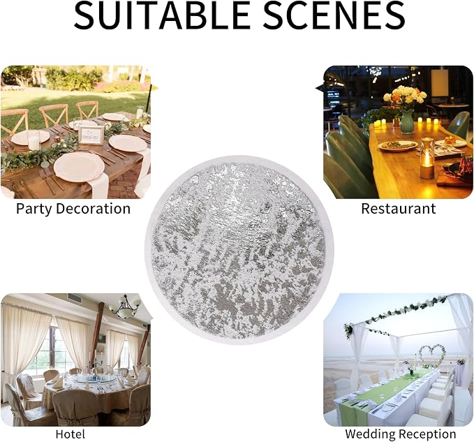 Snowkingdom Silver Disposable Placemats Set of 24 Foil Mesh 13 Inch Round Pressed Table Mates 24 Pack Silver Doilies for Dining Table Wedding Birthday Party Holiday Home Decoration