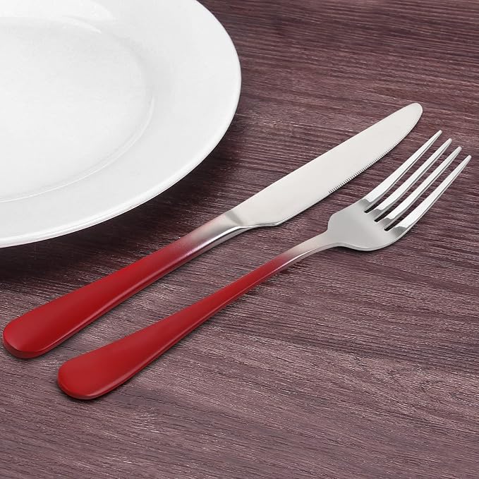 Silverware Set, Bysta 40-Piece Stainless Steel Flatware Set, Kitchen Utensil Set Service for 8, Tableware Cutlery Set for Home and Restaurant, Mirror Polished, Dishwasher Safe (Gradient Red)