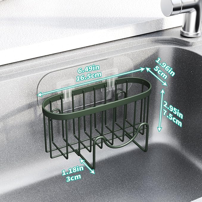 HapiRm Sponge Holder for Kitchen Sink - Sink Caddy with Unique M-Shaped, 2 Installation Methods Kitchen Organizer, Rustproof Stainless Steel Sponge Caddy - Green