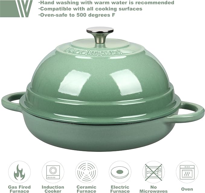 Cast Iron Enameled Dutch Oven Pot with Lid for Bread Baking, Bread Oven, 6 Quart, Sage Green
