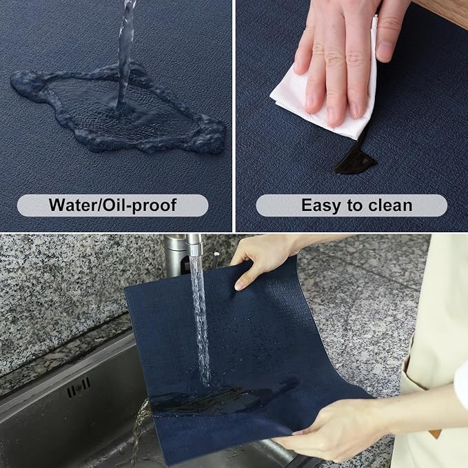 Homaxy PU Faux Leather Placemats for Dining Table, Set of 4, Navy Blue | Waterproof Wipeable Washable Table Mats, Easy to Clean Anti-Slip Place Mats, 11.8" x 17"