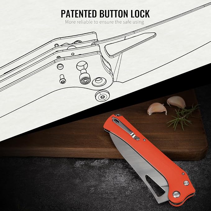 Folding Kitchen Chef Knife, 5.49" Foldable Camping Knife with 10cr15mov Stainless Steel Blade, Anti-skidding and Ergonomic Designed G10 Handle for both Indoor and Outdoor Cooking