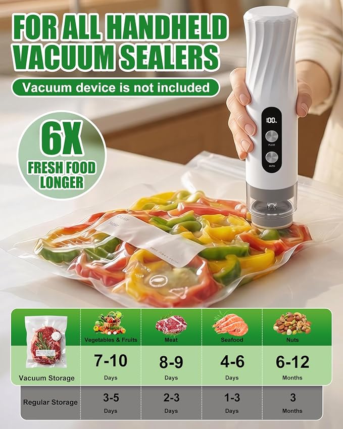 RIWUSI 30PCS Reusable Vacuum Sealer Bags for Food with Air Valve & 10 Seal Clips – Small (8.2 x 8.7 in), BPA Free Food Storage Bags,Lock in Food Freshness for Freezer, Microwave, Sous Vide Cooking