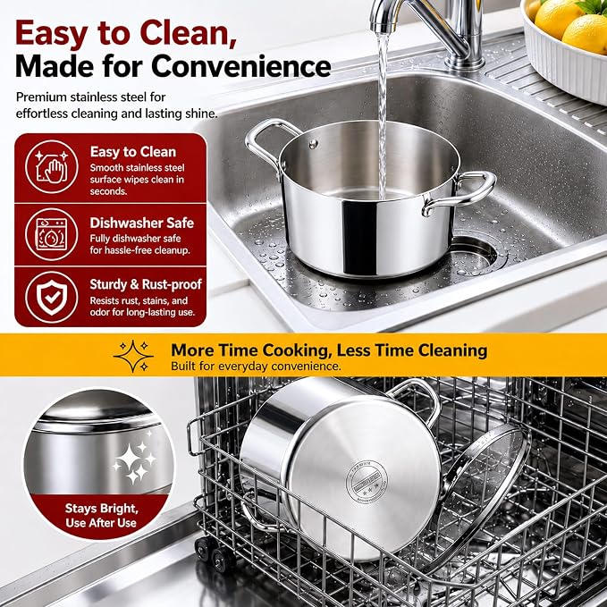 TeamFar 6 Quart Stock Pot, Tri-Ply Stainless Steel Pasta Pot with Lid | Cooking Broiling Eggs Veggies Soup, Tempered Glass Lid & Double Side Riveted Handles, Healthy & Heavy Duty, Dishwasher Safe