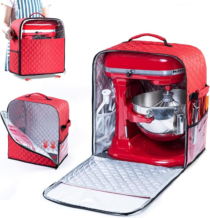 BAGSPRITE Stand Mixer Cover with Appliance Sliders Base Compatible with KitchenAid Mixer-Storage Bag for 4.5/5 Quart with Pockets for Kitchen Aid Accessories and Attachments