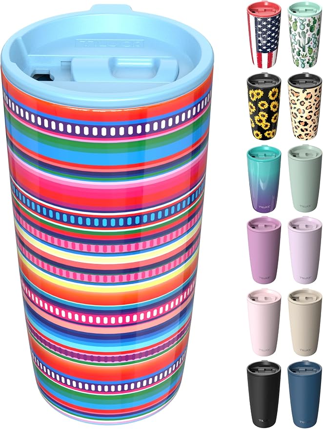 TILUCK 20 oz Insulated Coffee Tumbler with BPA-Free Lid | Travel Coffee Mug, Dishwasher Safe, Cup Holder Friendly, Double-Wall Vacuum Insulation for Hot & Cold Drinks, RainbowStripes