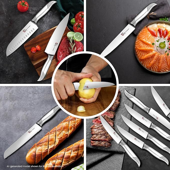 2026 Upgrade Japanese Kitchen Knife Set with Torii-Style Block | 14-Pieces Knife Set for Kitchen, German DIN1.4116 Steel, Ergonomic Handle, Sharp Edge, Magnetic Knife Holder, Ideal Gift