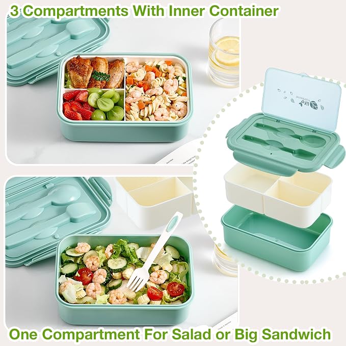 Mfacoy® 3 Pack Bento Boxes for Adults/Kids, 1100 ML Bento Lunch Box With Spoon & Fork, Lunch Box Containers, Bento Box for Dining Out, Work, Picnic, BPA-Free, Microwave & Dishwasher Safe