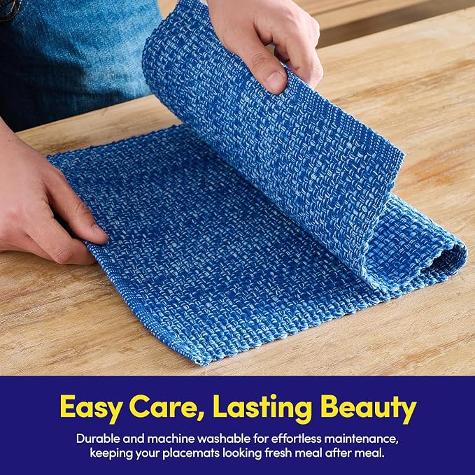 Sweet Home Collection 100% Cotton Placemats for Dining Room Rectangle Two Tone Woven Fabric 13" x 19" Soft Durable Table Mat Set, Set of 4, Dark Blue