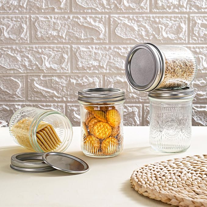 Amzcku 16 oz Vintage Mason Jars with Lids, Regular Mouth Canning Jar, Safe For Storage, Canning, Pickling, Preserving, Fermenting, DIY Crafts & Decor 6 Pack