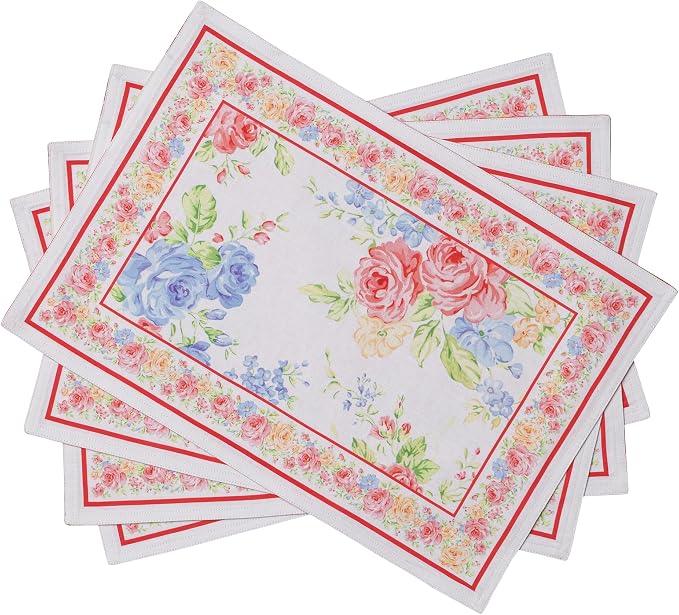 Maison d' Hermine Placemats Set of 4 Reusable 100% Cotton (13"x19") | Cloth Place Mats Washable Table Mats for Kitchen Dining Party Wedding Hotel Home Restaurant Spring Summer - Vintage Floral