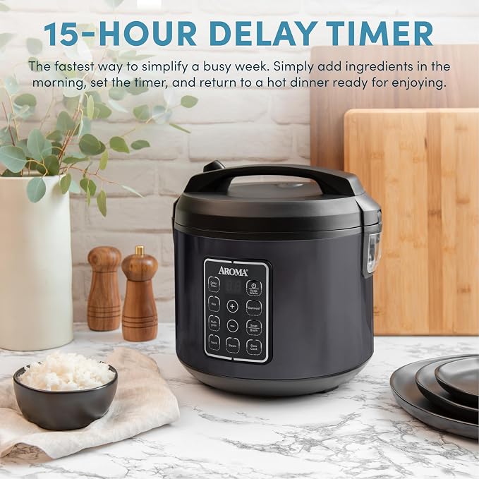 AROMA® Digital Rice Cooker, Multicooker, 6-Cup (Uncooked) / 12-Cup (Cooked), Steamer, Slow Cooker, Oatmeal Cooker, Grain Cooker, Auto Keep Warm, 3 Qt, Black, ARC-966BD