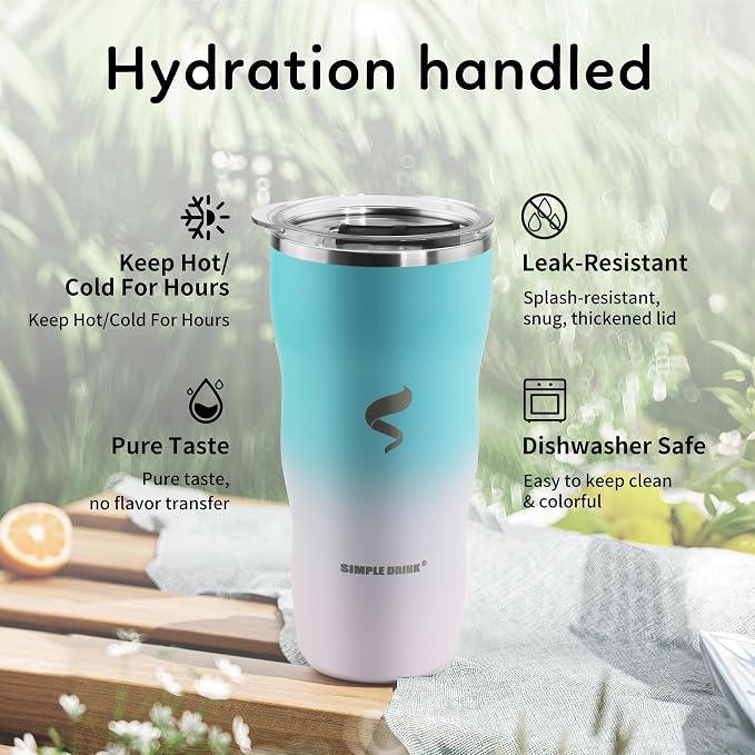 20 oz Insulated Tumbler, Straw and Flat Lids,Blue white | 18/8 stainless steel, double-wall vacuum insulation, BPA-free materials, reusable straw, for everyday hot and cold drinks.