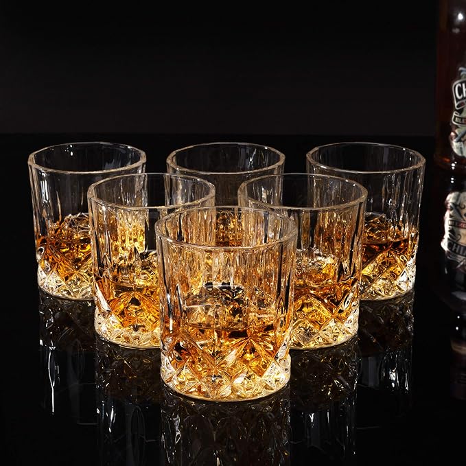 KANARS Whiskey Glasses Set of 6 with Elegant Gift Box for Liquor Scotch Rum | 10 Oz Premium Old Fashioned Crystal Glass Tumbler Bourbon Gifts for Birthday Thanksgiving Christmas Housewarming