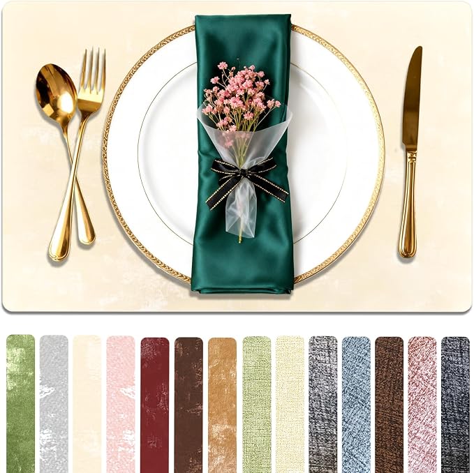 Faux Leather Placemats Set of 6, 11.8"x17.7", Pearl White