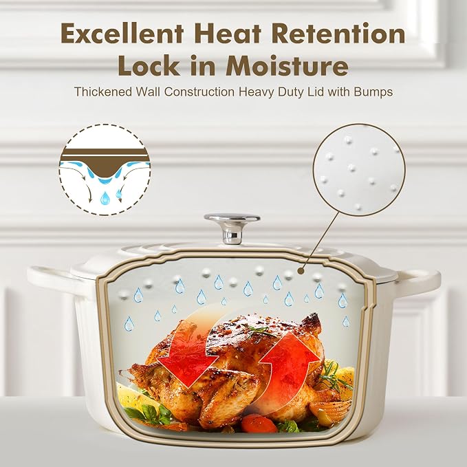 SENSARTE 5.5QT Enameled Cast Iron Dutch Oven Pot Casserole Dish with Lid | Premium Enamel Round Dutch Pot for Bread Baking, Stews, Braising & Roasting, Oven Safe, Induction Compatible, White