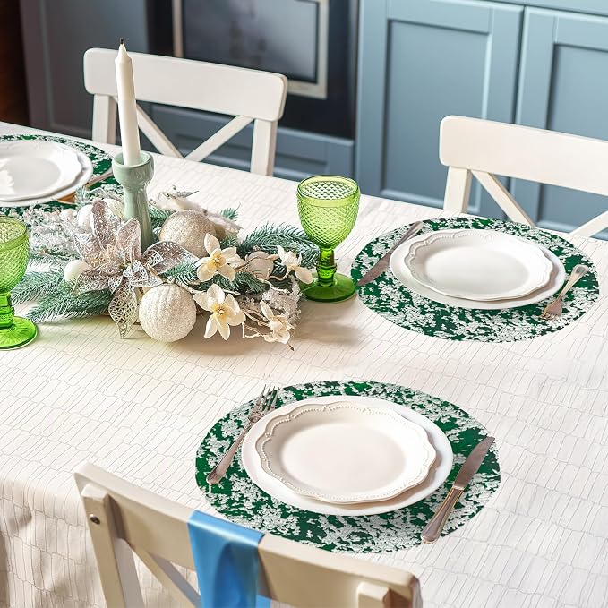 comfoyar Disposable Green Placemats Set of 50, Metallic Round 13 Inch Foil Mesh Pressed Doilies Place Mats, Table Mats for Dining Party Weddings Birthday Holiday Kitchen Home, Tableware Decoration