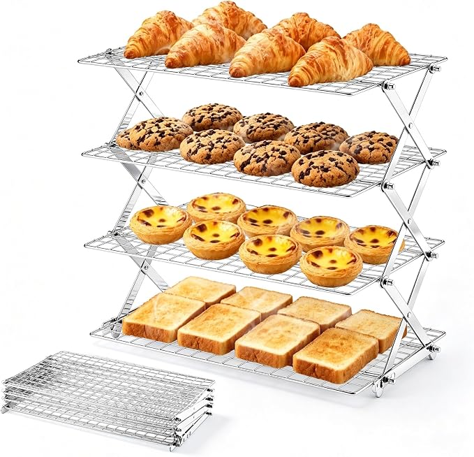 P&P CHEF 4 Tier Collapsible Cooling Rack,Silver
