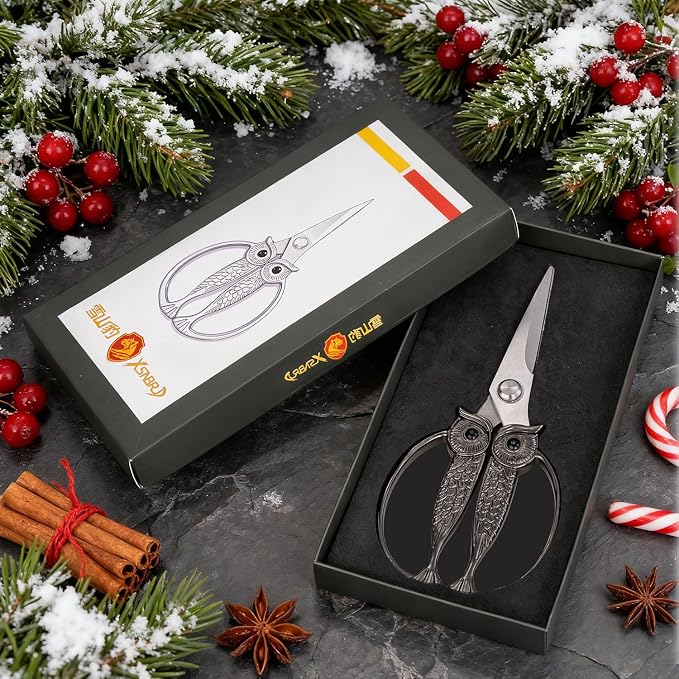 XSNBRD All Purpose Kitchen Scissors, Pearl Gold Stainless Owl Shears. | Elegant pearl gold coating,sharp rustproof blades,owl-shaped comfort grip,easy wash,perfect cooking gift for family.