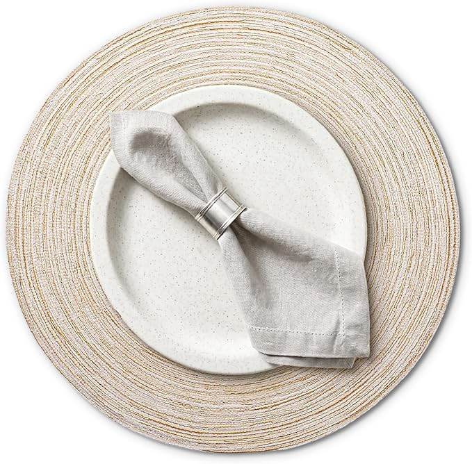 AHHFSMEI Round Braided Placemats Set of 6 Woven Table Mats for Dining Table Heat Resistant Easy to Clean Perfect for Kitchen & Home Decor (Beige)