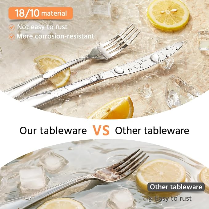 65-Piece Flatware Set, 18/10 Stainless Steel Utensil for 12 | Bead Edge Design, Mirror Polished Finish, Dishwasher Safe, Elegant Table Setting, Ideal for Daily Meals & Entertaining
