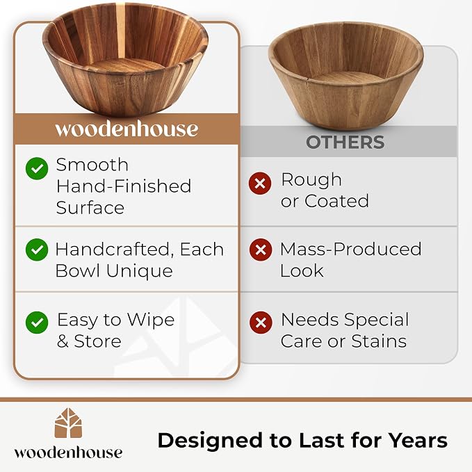 Wooden Salad Bowl, 12" Round Wood Bowl for Fruit & Serving | Handmade, Durable & Stylish Natural Dining Accessory – Elegant Design for Any Table