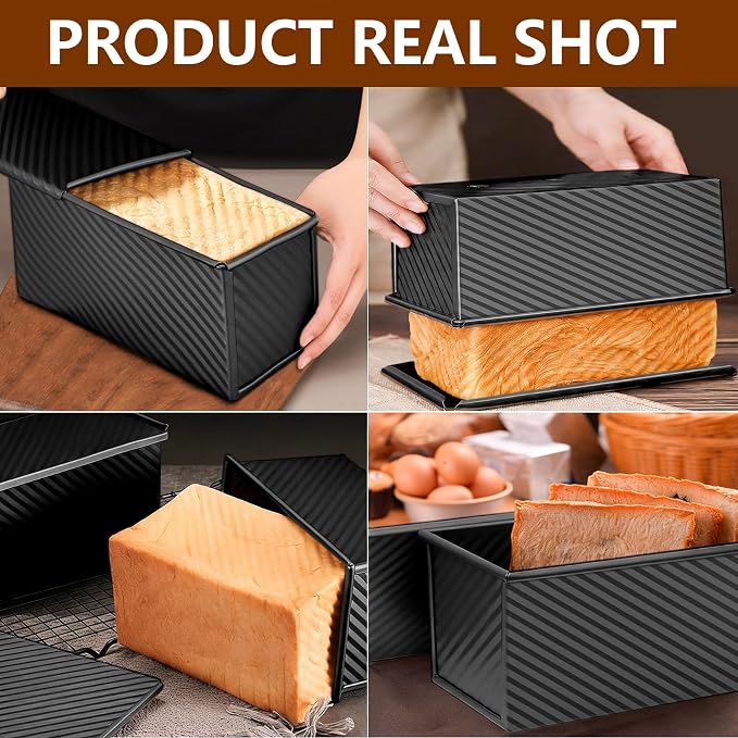 Pullman Loaf Pan with Lid 13x4, 2.2 lb Dough Capacity Bread Loaf Pan, PFTE and PFOA-Free, Healthy Baking for Homemade Sourdough & Sandwich Bread, Nonstick & Easy Clean (Black)