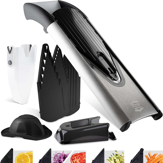 Börner Mandline Slicer V6 (Profi Set) • Stainless Steel Slicer with V-Blade • Adjustable Vegetable Slicer for Vegetables & Fruits • Slices, Strips & Dices in Various Thicknesses • Grater