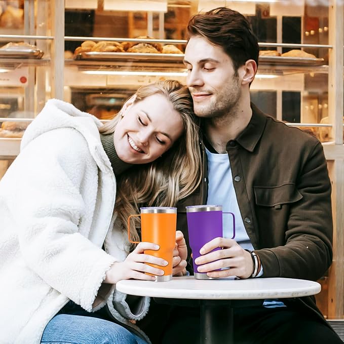 20 oz Tumbler with Handle Coffee Tumblers with Lid Travel Mug Purple 1P | 20oz Tumblers with Handle Double-Wall Insulated Vacuum Coffee Mugs Stainless Steel Tumbler with Handles&Lid Purple 1P