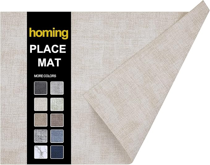 Faux Leather Heat Resistant Placemats 6 Packs, Waterproof Wipeable Dining PU Place Mats for Indoor & Outdoor, Easy to Clean, Beige