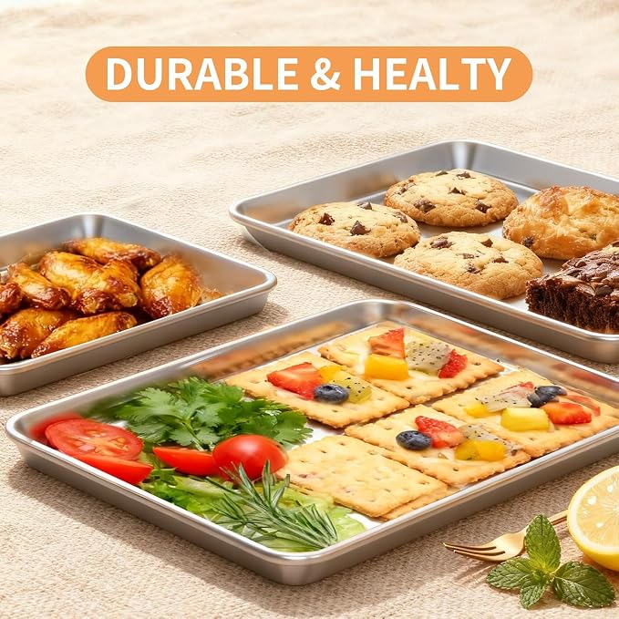 Baking Sheet Set of 2, Stainless Steel Cookie Sheets for Baking, 18 x 13 Inch Thicker Large Baking Pans Oven Tray, Warp Resistant Nonstick Half Sheet Pan, Nontoxic & Heavy Duty
