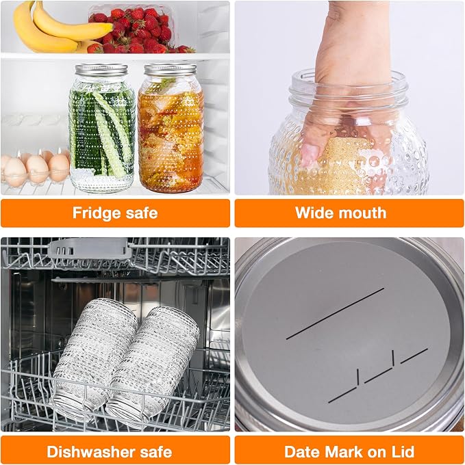 WACOI Mason Jars 64 Oz Wide Mouth with Lids 3 Pack, Large Half Gallon Glass Canning Jars for Fermenting, Pickling, Storing Food, Meal Prep, Salad Jam