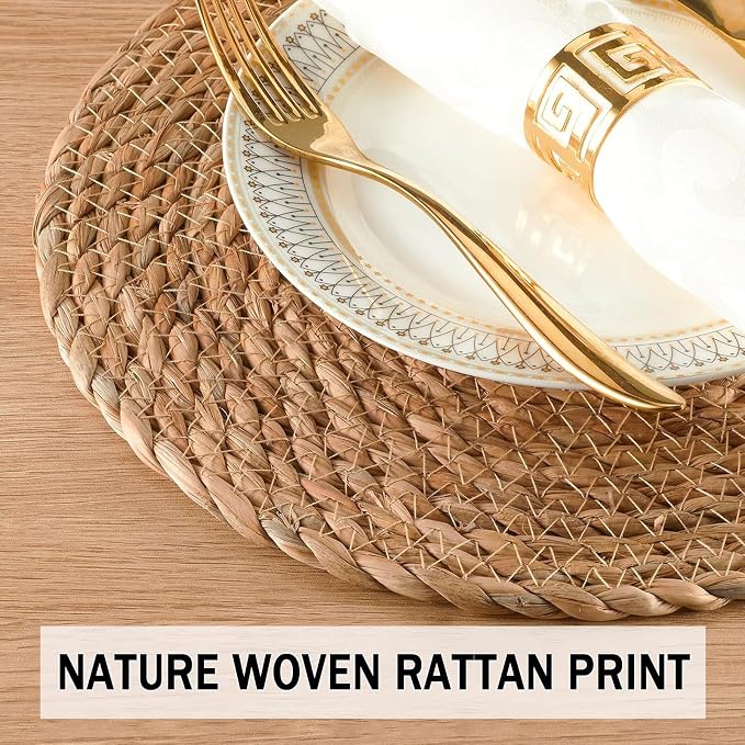 Handmade Heat Resistant 13" Round Woven Placemats Set of 12, Wicker Boho No Chemical Natural Water Hyacinth Place Mats, Farmhouse Table Mats for Kitchen Dining Table,Home Decorations,Wedding