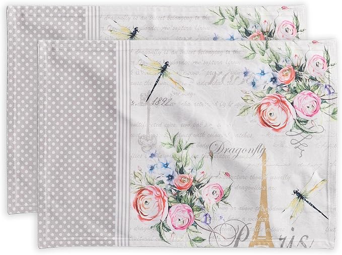 Maison d' Hermine Placemats Set of 2 Reusable 100% Cotton (13"x19") | Cloth Place Mats Washable Table Mats for Kitchen Dining Party Wedding Hotel Home Restaurant Spring Summer - Champ De Mars
