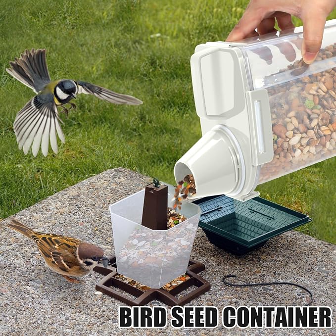 2 Pack 3 Lbs Pet Dog Cat Bird Seed Food Storage Containers for Travel Beige | Airtight Flour Container 5 Lbs with Large Pour Spout Measuring Cup Portable Rice Dispenser Cereal Oatmeal Holder